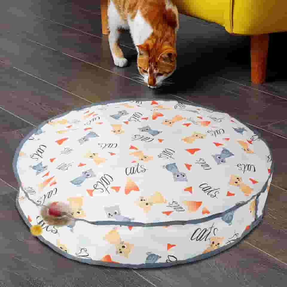 Brinquedo interativo para gatos, brinquedo de caça interativo divertido simulado brinquedo de caça reutilizável bola de rolamento rápido no tapete de brincar bola de brinquedo portátil para gatos sob