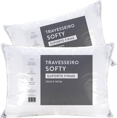 Kit 02 Travesseiros 70cm x 50cm Softy Suporte Firme Alto Extra Macio Antialérgico Fibra Importada