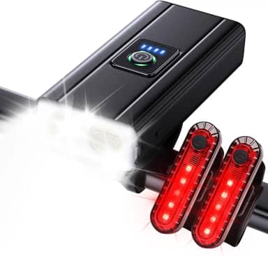 OCOMCAP Farol De Bicicleta Para Pedalar À Noite, 9000 Lúmens, Prova D'Água, Recarregável Via Usb, Função Carregador Portátil, Lanterna Traseira Dupla (Preta)