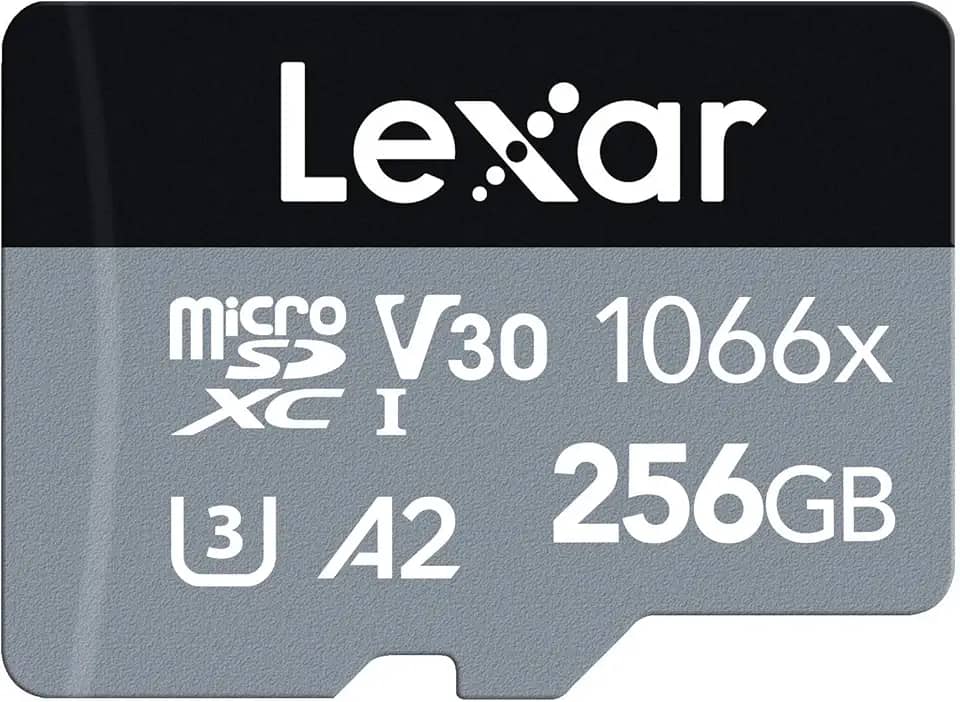 Cartão de Memória Lexar 1066x micro SD 256GB - 160MB/s Leitura, 120MB/s Escrita, C10, U3, V30, A2 - Silver