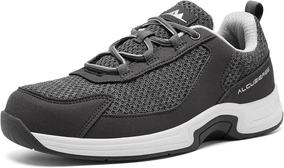 Tênis masculino ortopédico sem cadarço, suporte de arco para fascite plantar, sola de borracha antiderrapante, leve, respirável (EUA 5,5-13), Cinza, 38