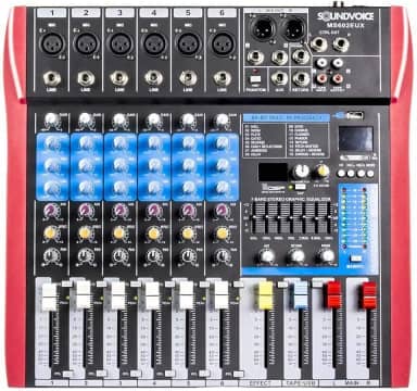 Soundvoice MS602 Mesa de Som 6 Canais com Efeito USB e Auxiliar