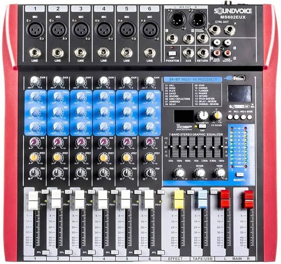 Soundvoice MS602 Mesa de Som 6 Canais com Efeito USB e Auxiliar
