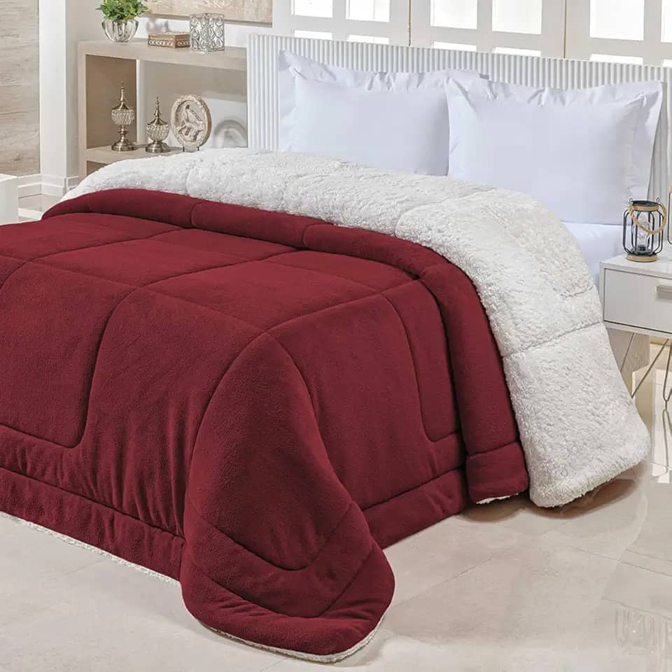 Cobedrom Casal Queen Sherpa Edredom Pele de Carneiro Cobertor Dupla Face (Vinho)