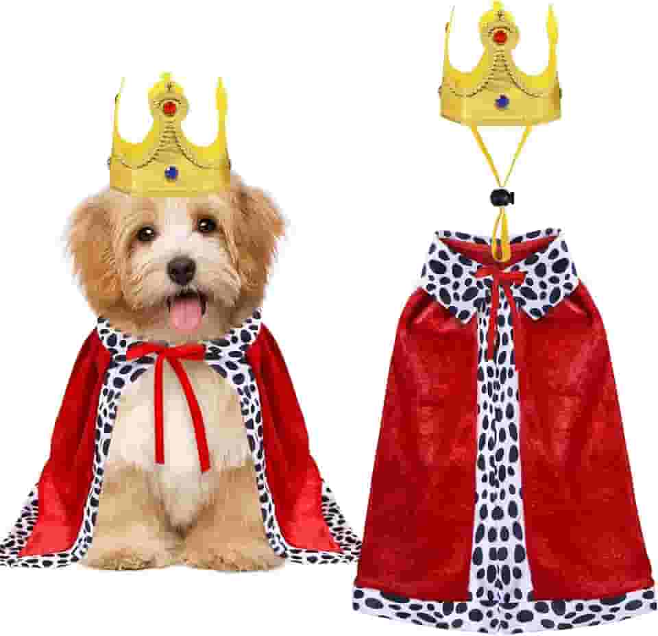 GOYOSWA Fantasia de rei de cachorro, fantasia de Halloween, conjunto de capa e coroa de rei engraçado para cães pequenos, médios e grandes (pequeno)