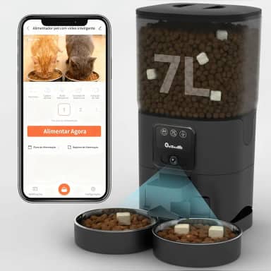 Automatico Pet Alimentador para Gatos com Caes - 7L Comedouro Automático para 2 Cat - Camera 1080p com Inteligente Programavel APP Automatic Feeder para - Smart Racao Dispenser de Gato com Cães