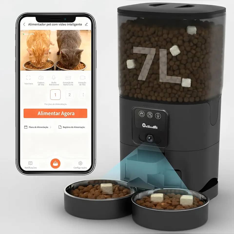 Automatico Pet Alimentador para Gatos com Caes - 7L Comedouro Automático para 2 Cat - Camera 1080p com Inteligente Programavel APP Automatic Feeder para - Smart Racao Dispenser de Gato com Cães