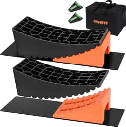 Kohree Kit de blocos de nivelamento para trailer, 2 pacotes atualizados, sistema de nivelamento de campista com 2 calcos, 2 tapetes antiderrapantes, alavanca de 2 T, 1 bolsa de transporte, até 16 kg