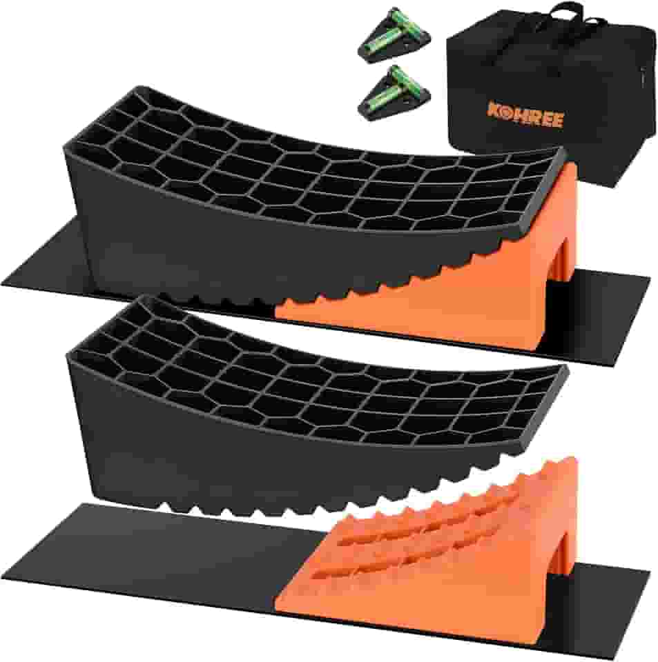Kohree Kit de blocos de nivelamento para trailer, 2 pacotes atualizados, sistema de nivelamento de campista com 2 calcos, 2 tapetes antiderrapantes, alavanca de 2 T, 1 bolsa de transporte, até 16 kg