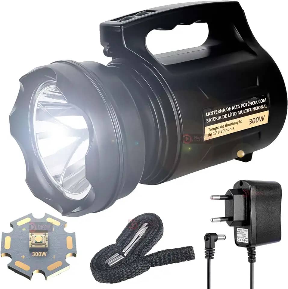 Até 2000M, 300W de Potência, Holofote de mão recarregável, Lanterna Tática Farolete Sabre De Luz Potente 2km Led Laser, Impermeável a agua Com 3 Modos, Ao Ar Livre, Emergencia Acampamento Pesca