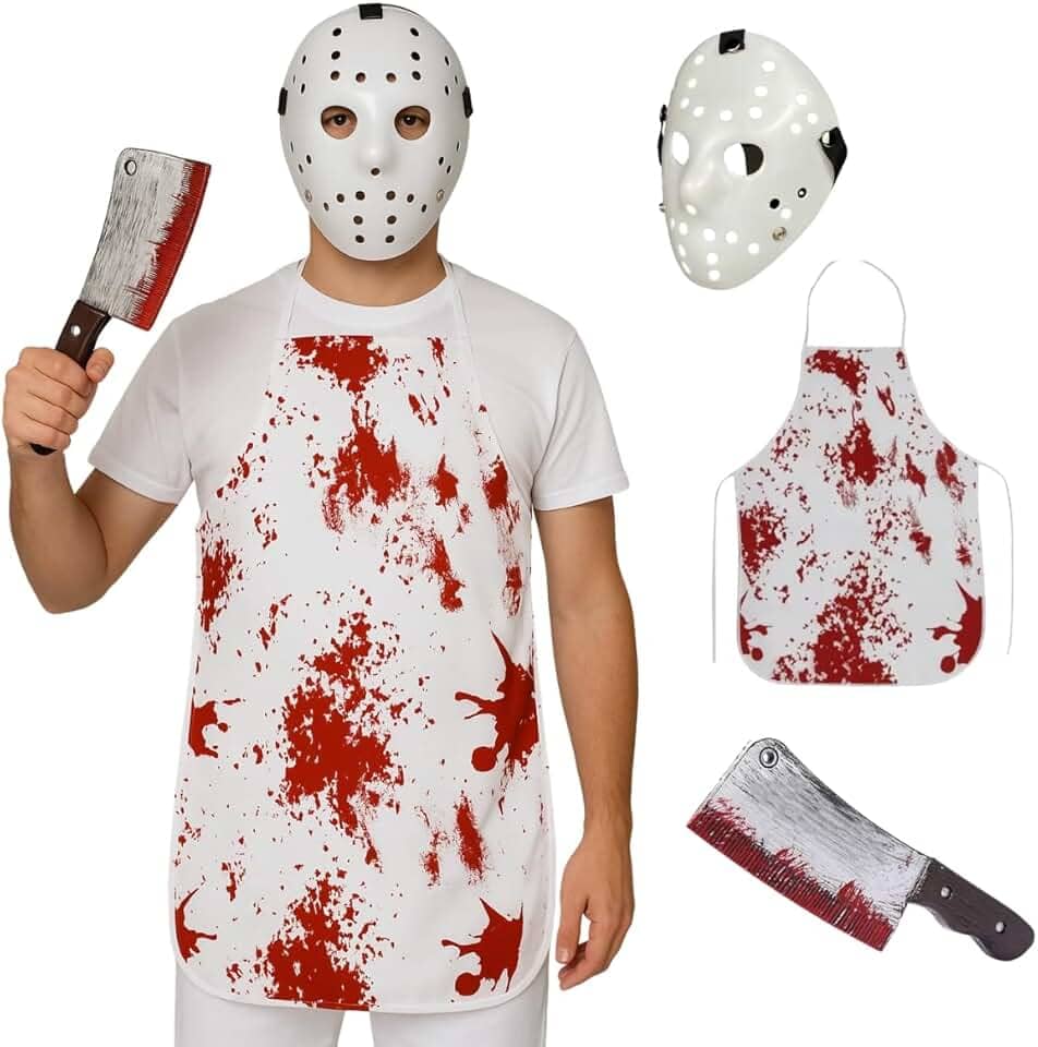 Fantasia Cosplay Jason Halloween Máscara Avental Sangue Faca