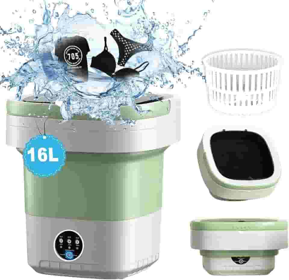 Máquina de lavar portátil, mini máquina de lavar roupa dobrável de 16L com giro, pequena lavadora e secadora dobrável para roupas íntimas, roupas de bebê, trailer, apartamento (verde)