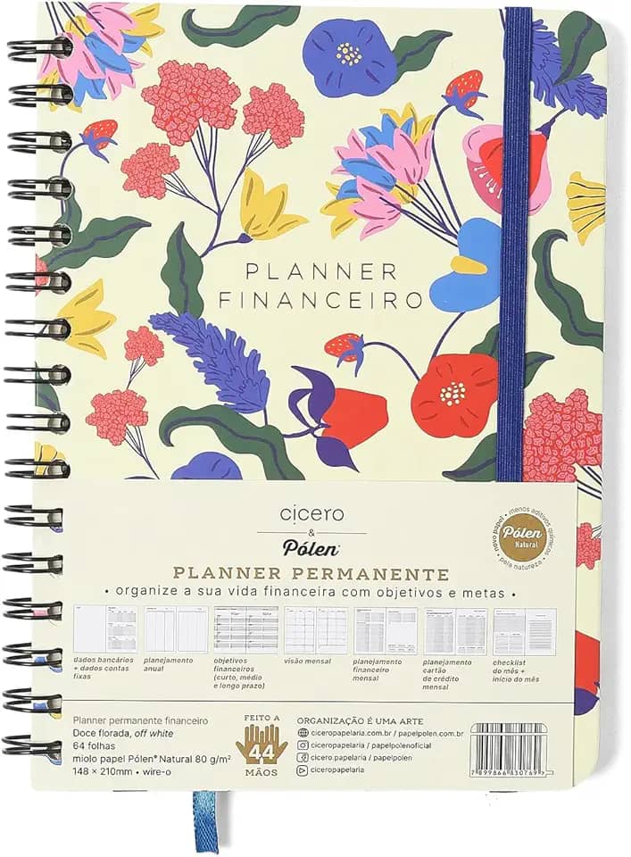 PLANNER PERMANENTE WIRE-O DOCE FLORADA FINANCEIRO A5 OFF WHITE
