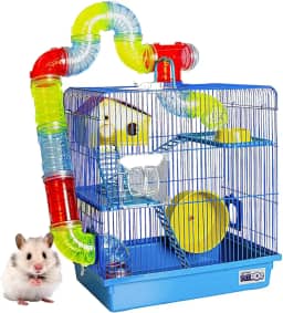 Gaiola Hamster Com Casa Completa 3 Andares Tubo Luxo Premium Grande Acessórios (Azul)