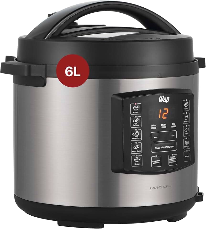 WAP Panela de Pressão Elétrica em Inox WPPE1 com Painel Digital, 6 Litros, Antiaderente, Timer Programável, 1000W, 220V