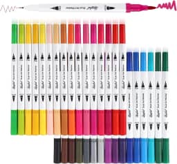 Caneta Brush Pen Ponta Dupla Kit 24 Cores 2 em 1 – Pincel e Fina – Canetinha Colorida para Lettering, Caligrafia, Desenho, Colorir e Uso Escolar (24)