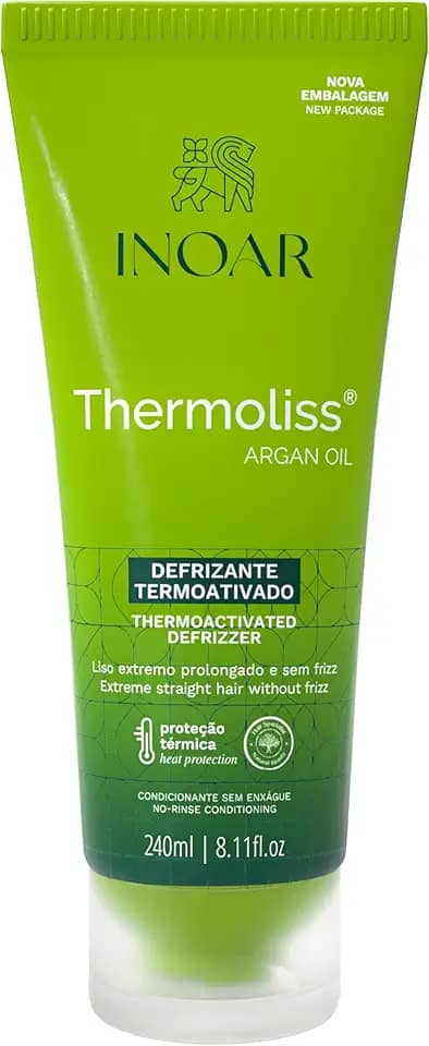 Inoar, Thermoliss, Bálsamo Defrizante Finalizador, Redução de Frizz e Efeito Liso Gradativo, Queratina Vegetal, Pró-Vitamina B5, Creatina e Óleo de Argan, Vegano – Para Cabelos Ondulados ou com Frizz, 240ml