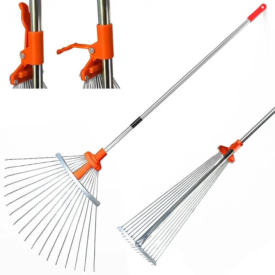 Vassoura Rastelo Metálica Regulável com Cabo, Hastes Antiferrugem Abertura de 18 a 57cm e Alcance de Altura de 120 a 159cm - Merax