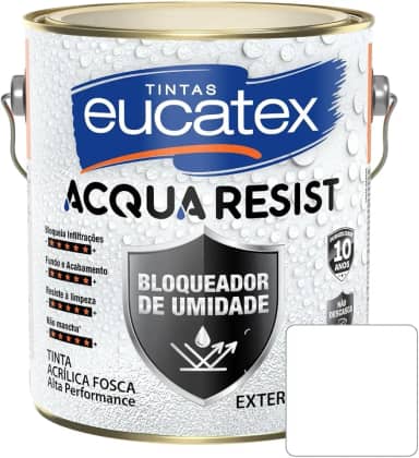 Tinta Emborrachada Acqua Resist Acrílica Fosco Impermeabilizante Bloqueador De Umidade Sol Chuva Umidade Mofo Interno Externo Lavável Eucatex - Branco