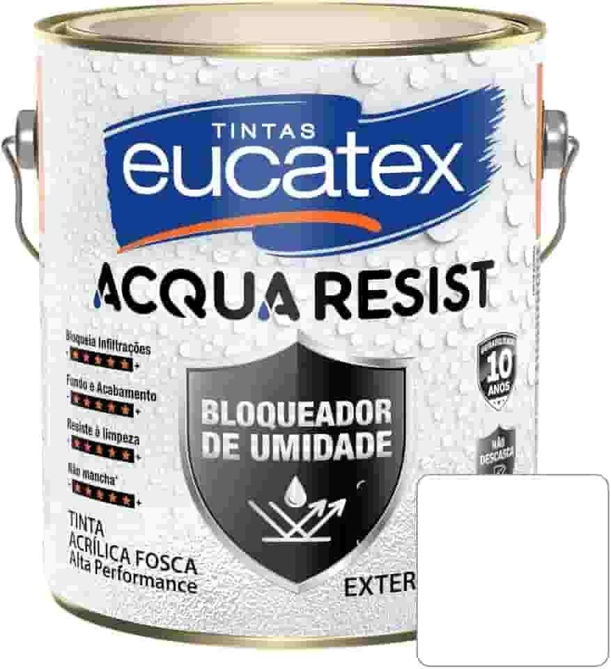 Tinta Emborrachada Acqua Resist Acrílica Fosco Impermeabilizante Bloqueador De Umidade Sol Chuva Umidade Mofo Interno Externo Lavável Eucatex - Branco