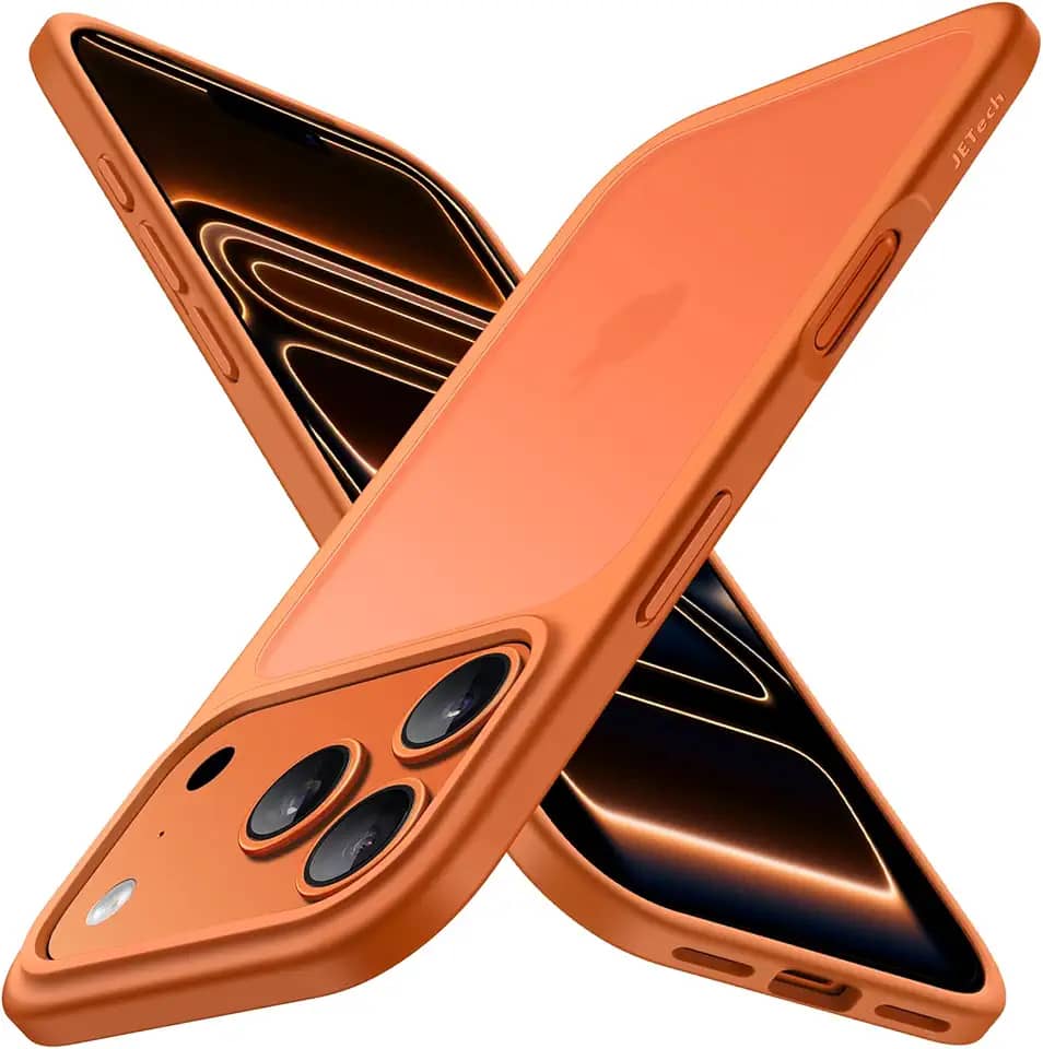 JETech Capa Fosca para iPhone 17 Pro Max 6,9 Polegadas, Proteção Contra Quedas de Nível Militar, Case Minimalista com Parte Traseira Translúcida Matte, Anti-Impressão Digital (Laranja)