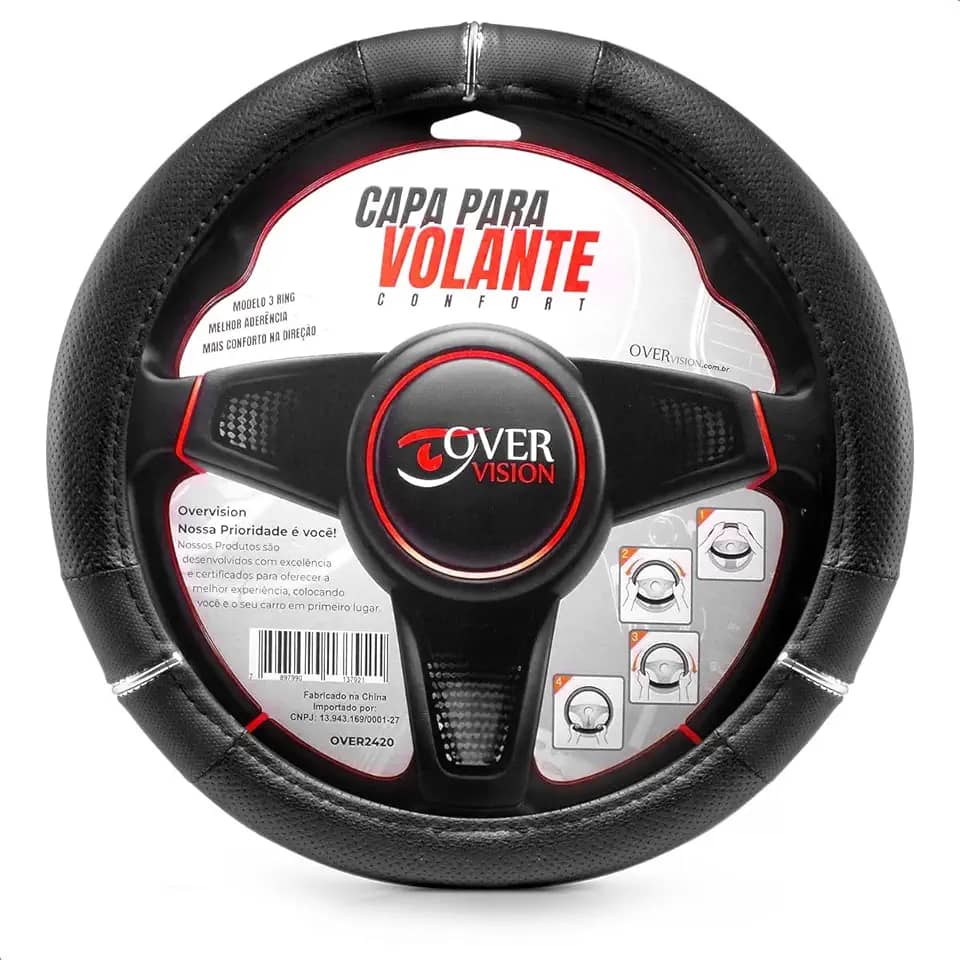 Capa Protetora de Volante 3 Anéis Couro Sintético Confort Universal