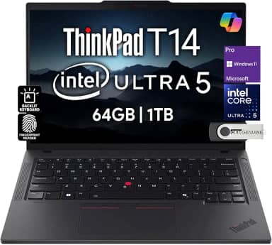 Lenovo ThinkPad T14 Gen 5 Business Laptop 35.6 cm FHD + IPS, Intel Ultra 5 125U, 64GB DDR5 RAM, 1TB SSD, 5MP HD Webcam, impressão digital, retroiluminado, Wi-Fi 6E, 2 Thunderbolt 4, AI PC, W11P, 3