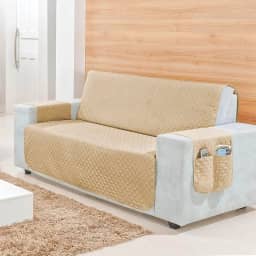 Protetor de Sofá 4 Lugares Padrão ou Retrátil Com Porta-Objetos nas Laterais, Capa de Sofá Reclinável 2,20 de assento - Proteção e Estilo em Microfibra (Avelã)