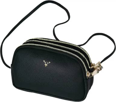 Bolsa Transversal Feminina em Couro Vegano, 3 Compartimentos com Zíper, Alça Ajustável