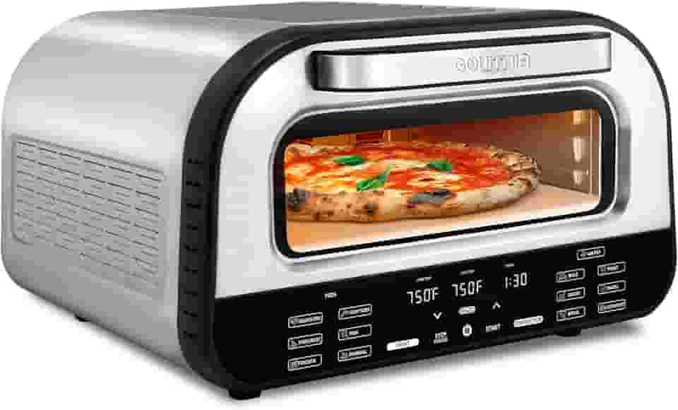 Gourmia Torradeira de ar fritadeira de forno de pizza interna – Multipanela de bancada de 1800W com pedra de pizza, controles digitais e 6 predefinições, aço inoxidável
