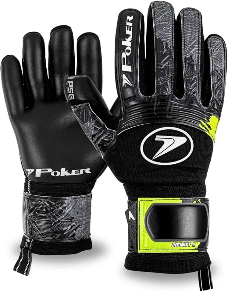 Luva De Goleiro Profissional Poker Infinity 2 Látex Alemão Grip Gel Gramado Sintético Natural Grama Society Campo Profissional Futebol Oficial