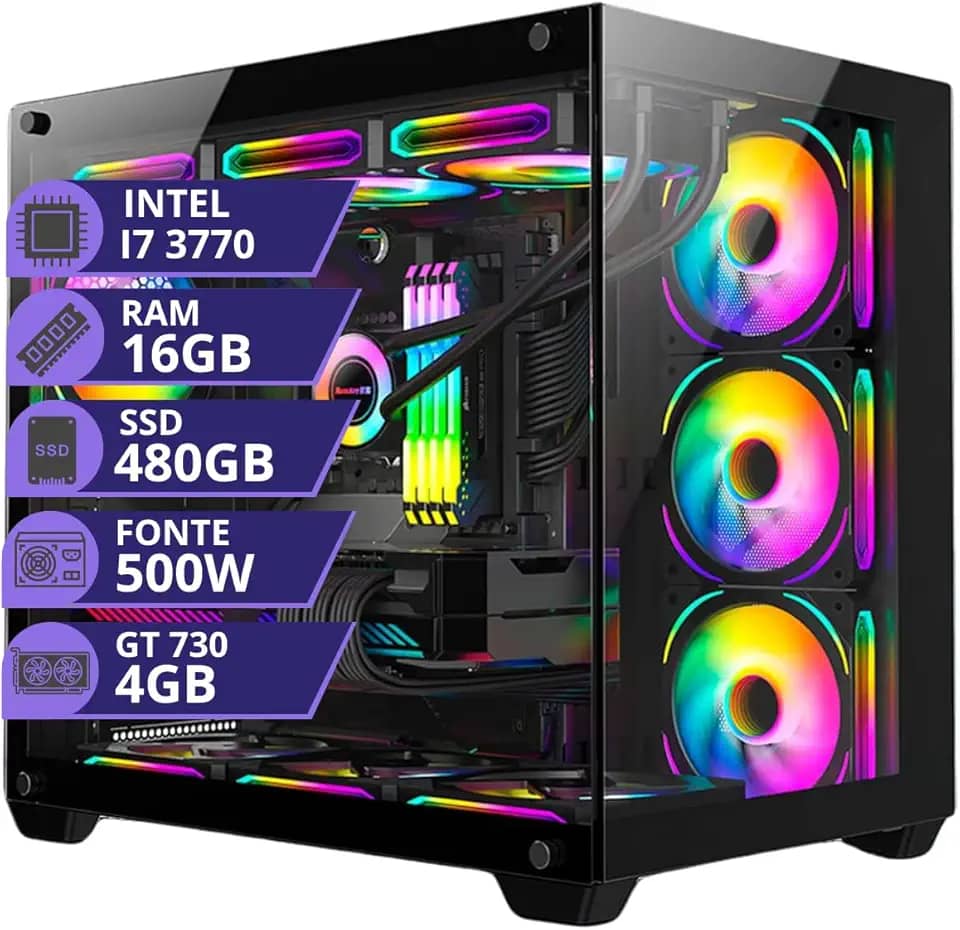 Pc Gamer Aquario Intel I7 3.4ghz Ssd 480gb Memoria 16gb Placa Video 4gb Fonte 500W