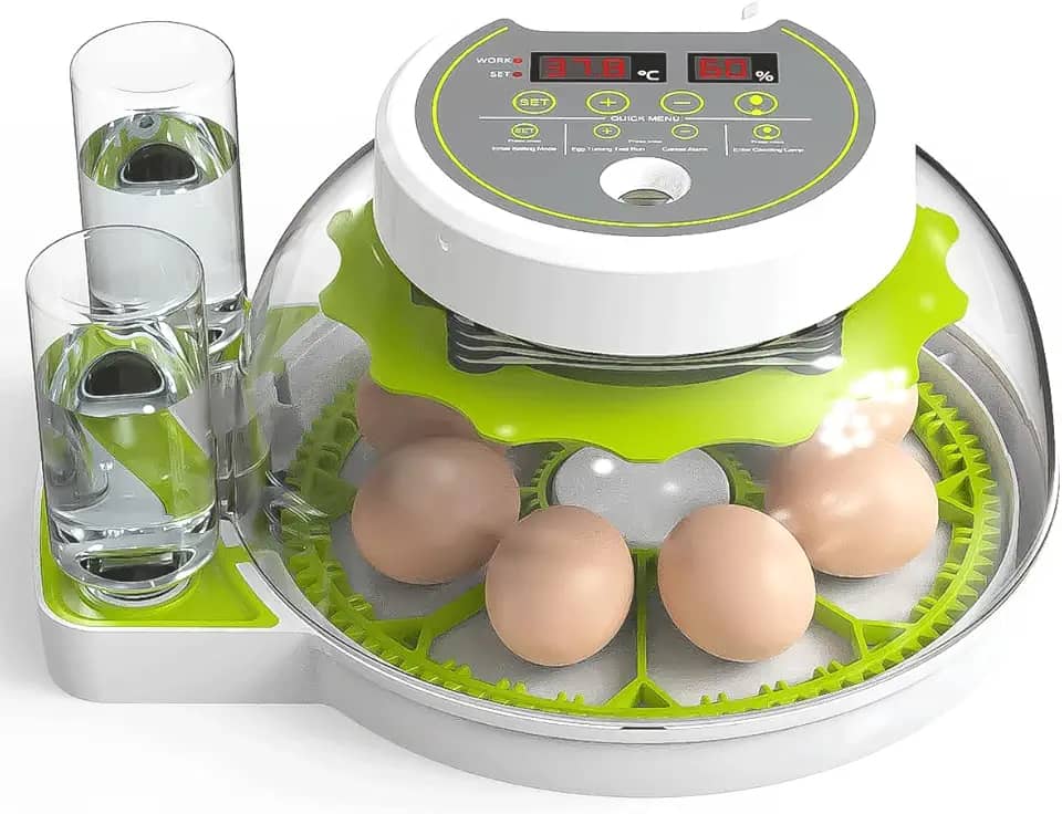 HOWUXZO Chocadeira Para Incubação De 8 Ovos Com Visor De Temperatura E Umidade, Vela Para Ovos, Virador Automático De Ovos