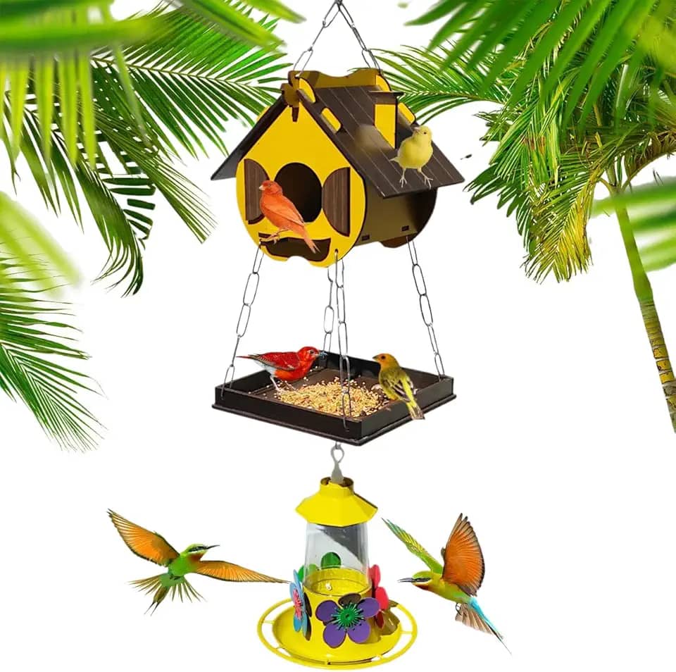 Casinha De Passarinhos Comedouro Bebedouro Para Beija-flores Livres (Amarelo)
