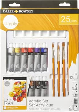 DALER ROWNEY Simply Acrilic Set, Kit Tinta Acrílica Para Iniciantes, 25 peças