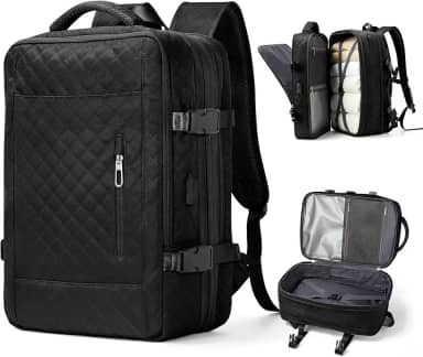 Mochila de viagem grande unissex, aprovada como bagagem de mão para avião, tamanho de item pessoal, mochila de trabalho e viagem com compartimento para sapatos, preta