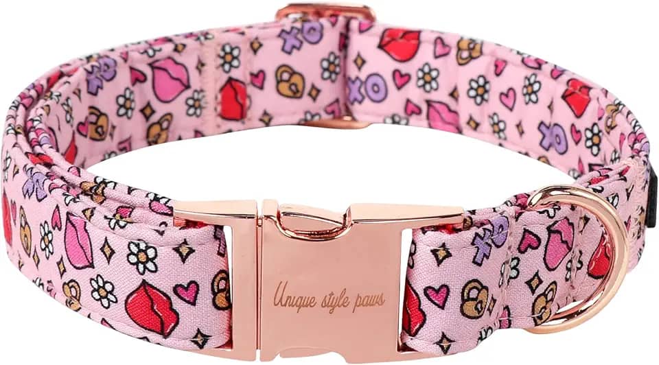 Unique style paws Coleira de cachorro com fivela de metal XO Lábios Vermelhos para Meninos, Médio, Grande, Meninas, Cachorros, Casamentos
