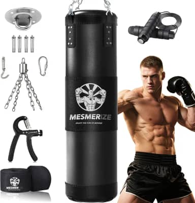 Mesmerize Saco de pancada para adultos, conjunto de saco de boxe pesado de 1,2 m com envoltórios de mão de boxe de 400 cm para karatê de MMA, kickboxing, casa, academia, artes marciais - não