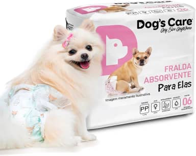 DOG’S CARE Fralda Descartável Para Cães Fêmeas de 3kg - Fralda Absorvente Para Cachorros Idosos e Filhotes - Tamanho PP - 6 Unidades