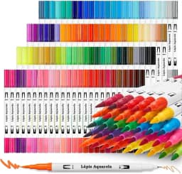 Kit 24/36/48/60/80/100/120 Cores Brush Pen 2 em 1 – Canetas de Dupla Ponta (Pincel e Fina) para Lettering, Desenho, Pintura e Artesanato (60 cores)