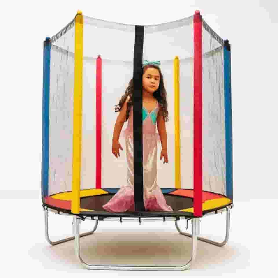 Cama Elástica Trampolim Pula Pula Linha Kinds Infantil 1,40m c/Zíper e Rede de Proteção Preta HENRI TRAMPOLIM