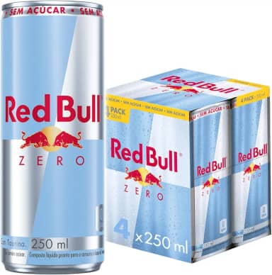 Pack de 4 Latas Red Bull Energético, Zero, Sem Açúcar, 250ml