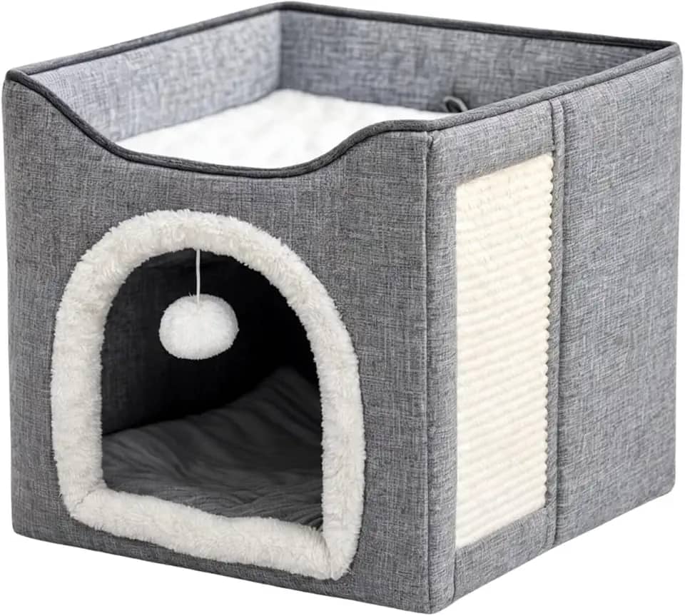 Casinha Para Gatos 2 Andares Dobrável Portatil Com Arranhador