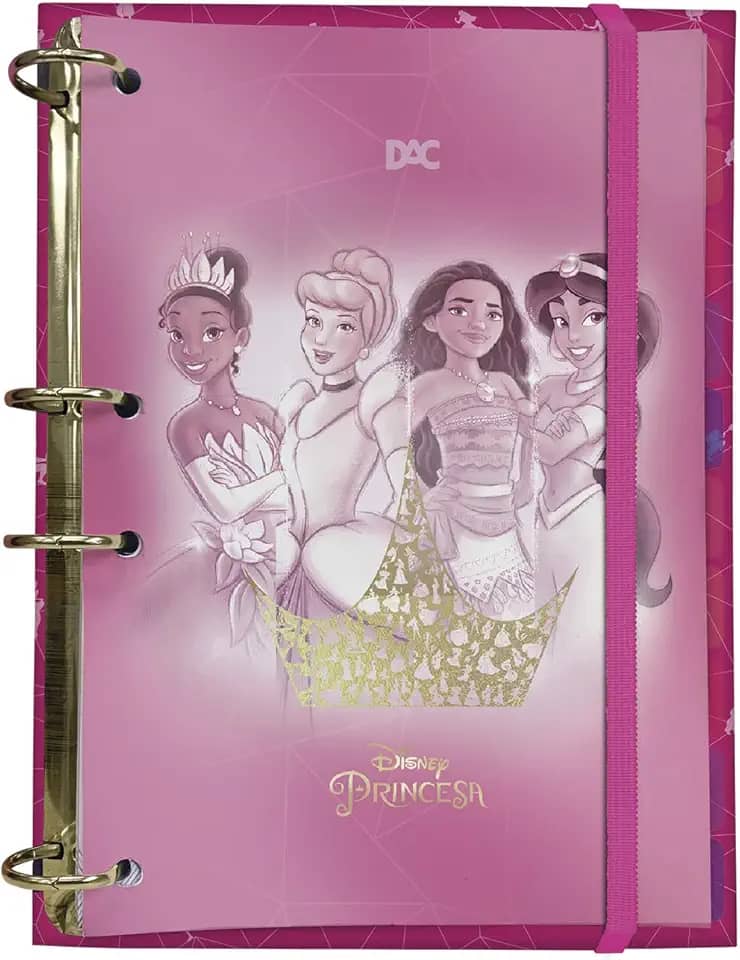 Fichário Colegial com Elástico e 144 Folhas Decoradas - Princesas