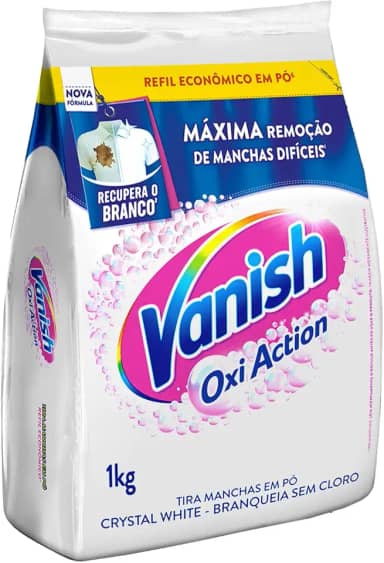 Vanish Oxi Action - Tira Manchas Em Pó, Crystal White, Refil Econômico para roupas brancas, 1 Kg