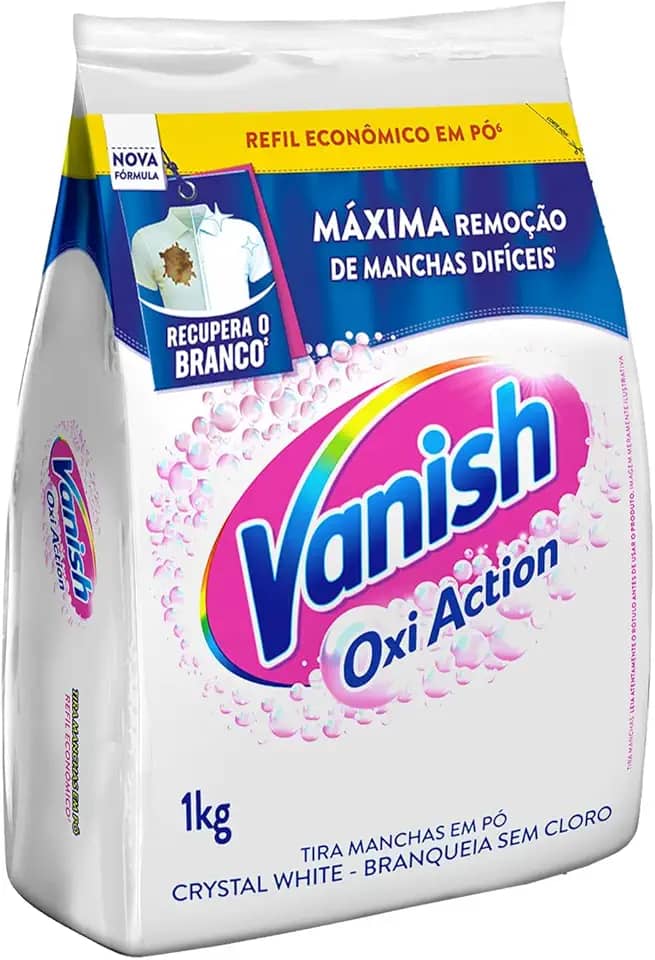 Vanish Oxi Action - Tira Manchas Em Pó, Crystal White, Refil Econômico para roupas brancas, 1 Kg