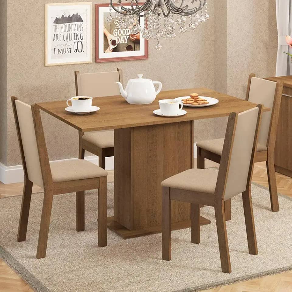 Conjunto Sala de Jantar Madesa Talita Mesa Tampo de Madeira com 4 Cadeiras - Rustic/Crema/Pérola