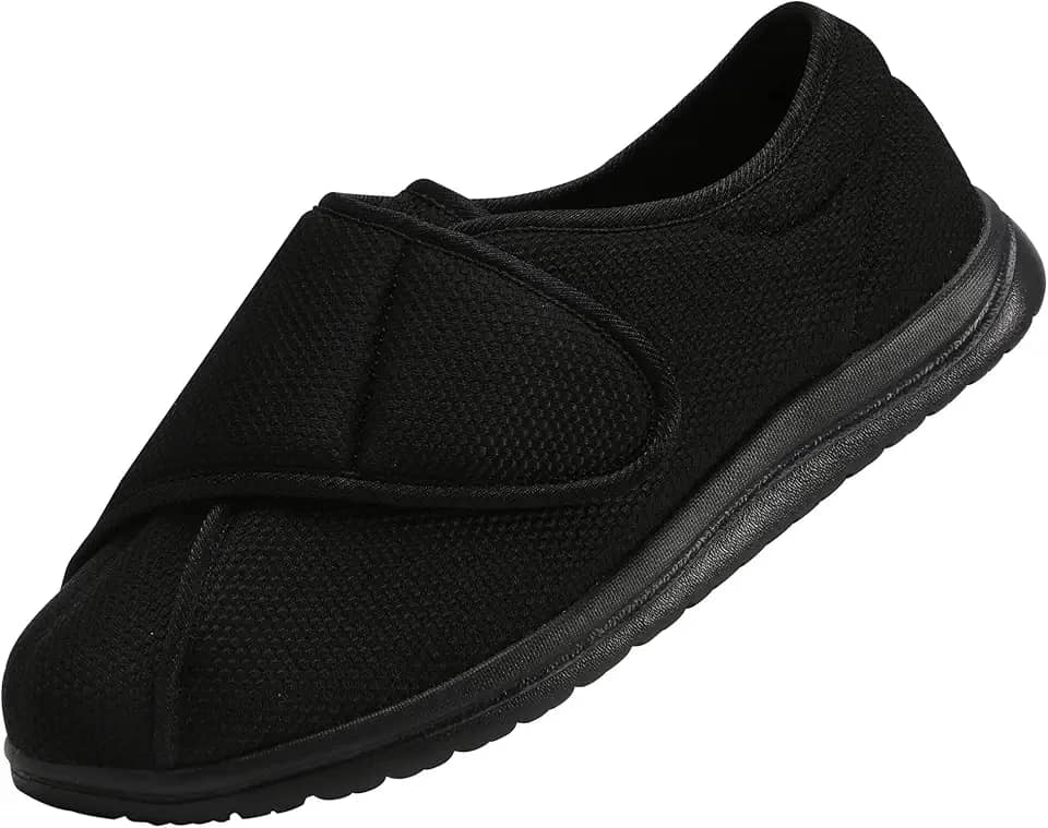 Tênis masculino largo ajustável de para idosos, edema diabético, pés inchados, sola antiderrapante e leve, Preto, 7 Wide