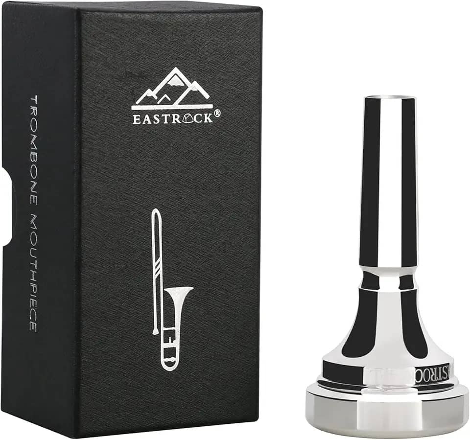 EASTROCK Bocal de trombone, bocal de trombone banhado a prata, haste grande 4AL, acessórios para instrumentos de trombone embalados a vácuo