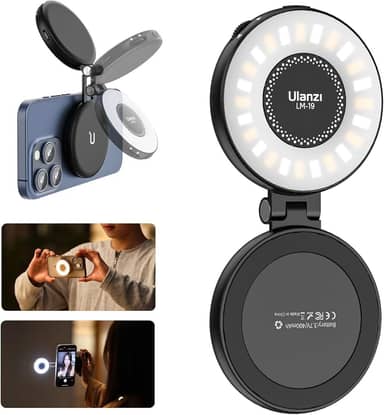 ULANZI Luz magnética para selfie, luz de preenchimento de LED compatível com Magsafe, anel de selfie de LED incluído anel adesivo para telefones, para selfies/fotografia/TikTok/chamadas de